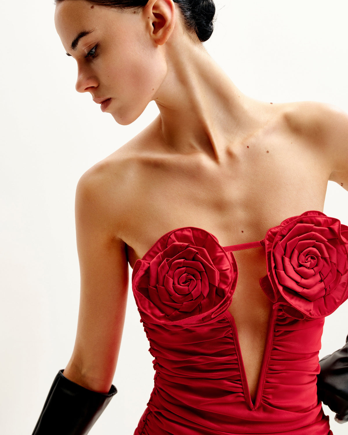 Bailee Red Floral Applique And Ruched Tube Mini Dress - Red - view 5