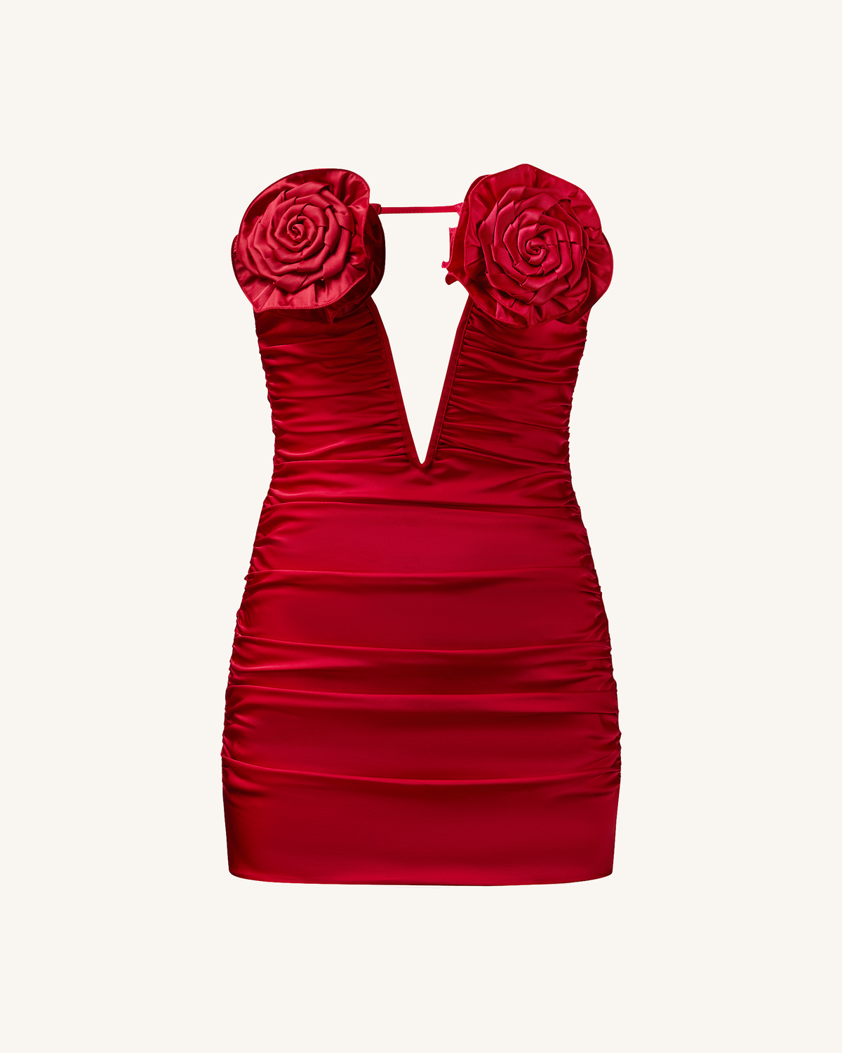 Bailee Red Floral Applique And Ruched Tube Mini Dress - Red - view 6