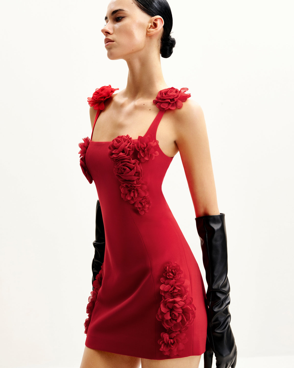 Elaina Rosette Applique Mini Dress - Red - view 2
