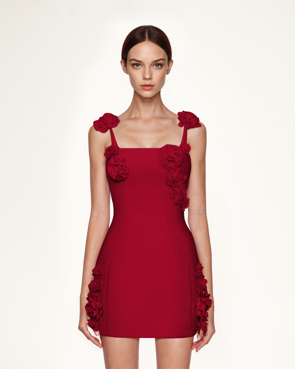 Elaina Rosette Applique Mini Dress - Red - view 3