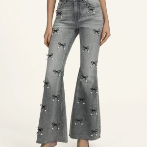 Pearl Accent Bow Boogie Child Fray Jeans - Smoke and Mirrors - view 1