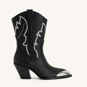 Riya Artificial Crystal Cowboy Boot - Black