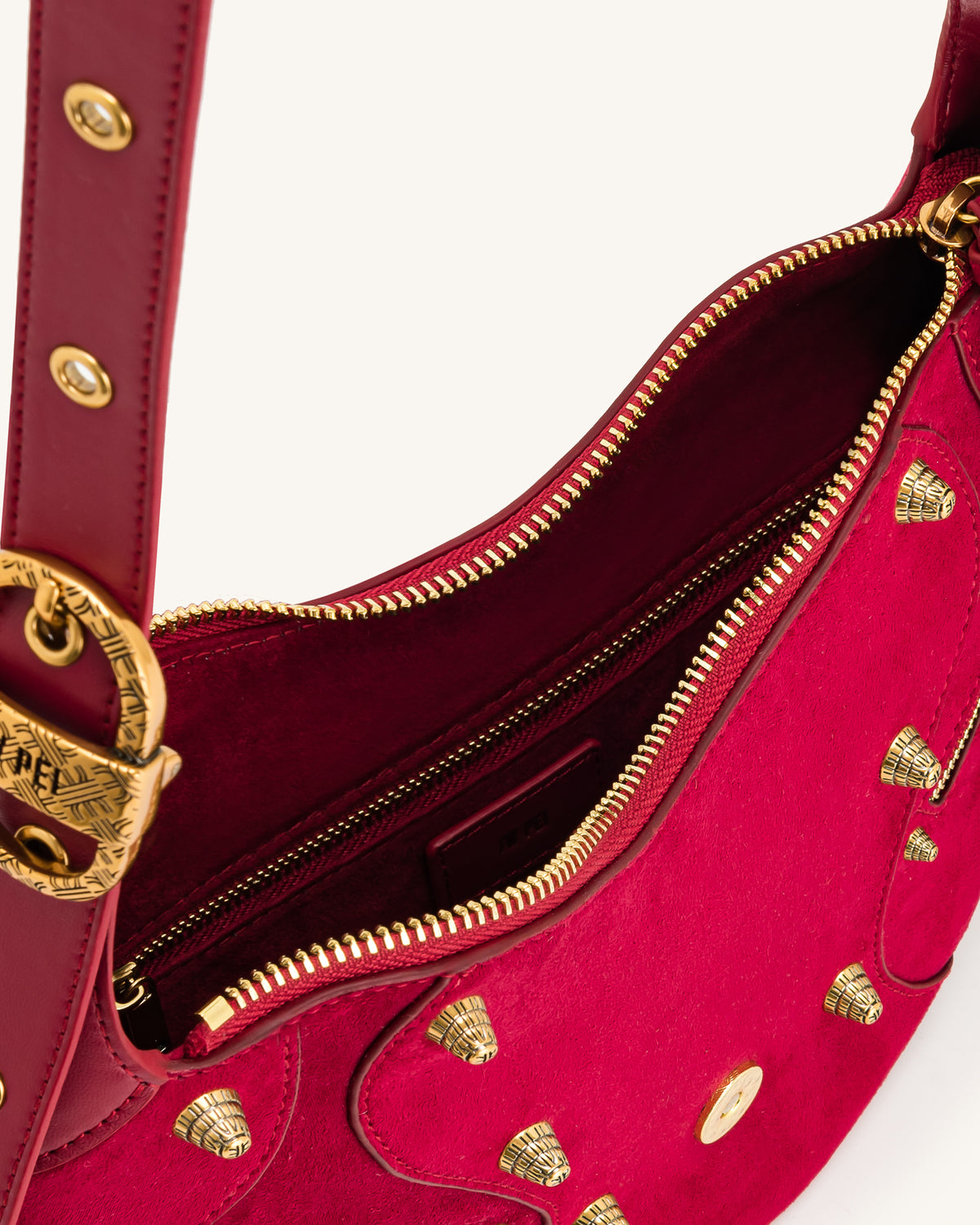 Tessa Suede Shoulder Bag - Deep Magenta - view 4