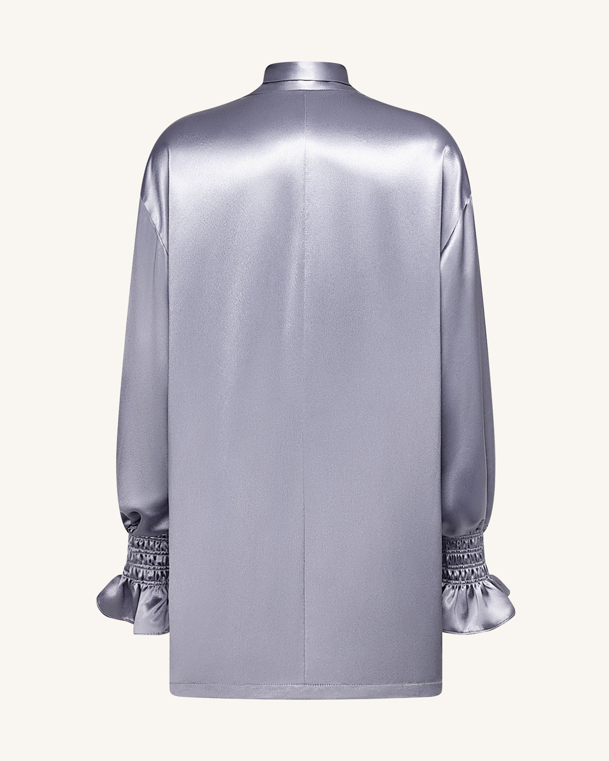 Ribbon Tie Balloon Sleeve Longline Blazer - Silver - view 4