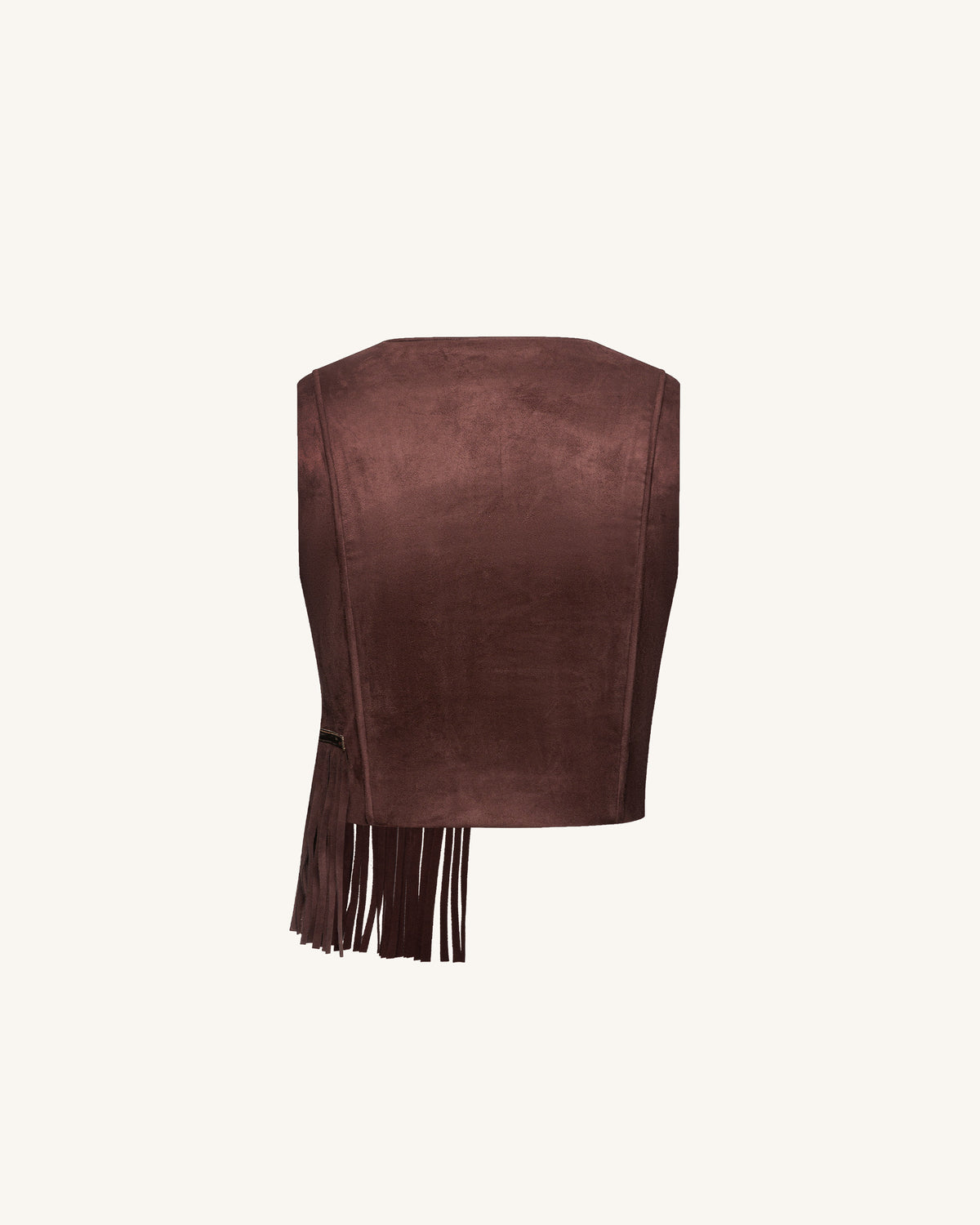 Faux Suede V-Neck Fringe Top - Chocolate Brown - view 5