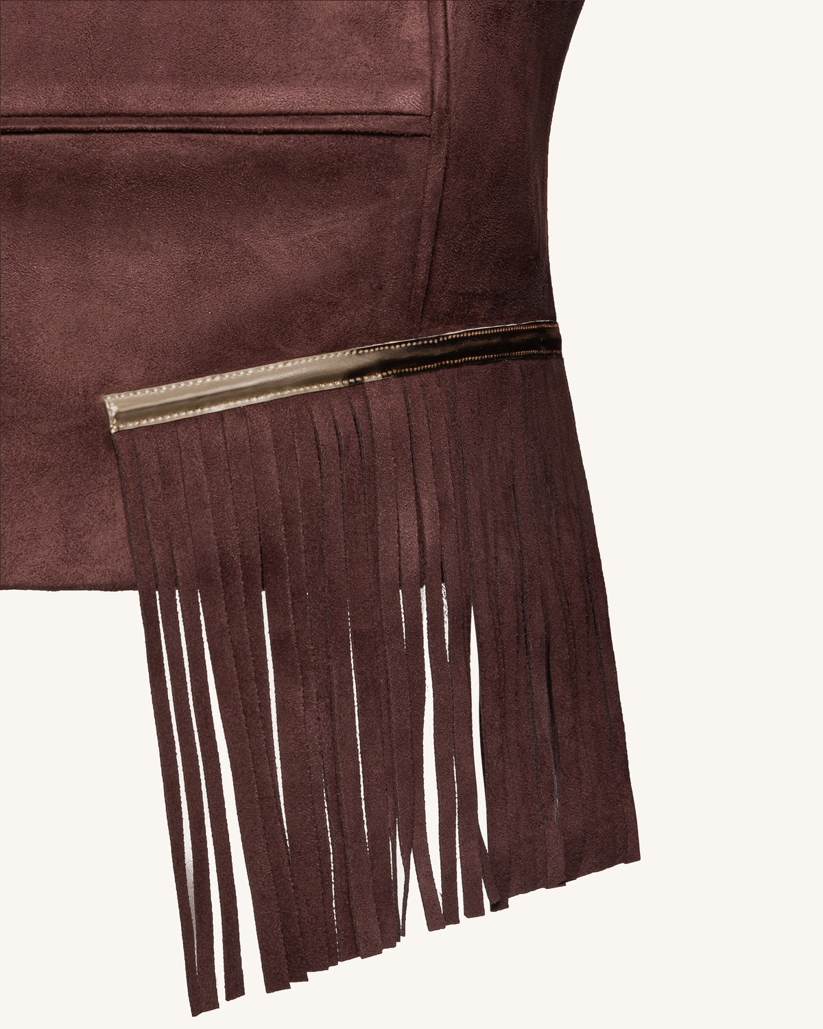 Faux Suede V-Neck Fringe Top - Chocolate Brown - view 6
