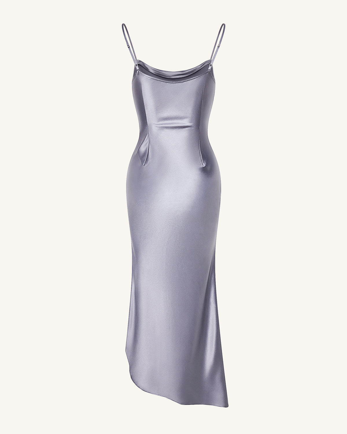 Liquid Satin Cowl-Slit Gown - Silver - view 5