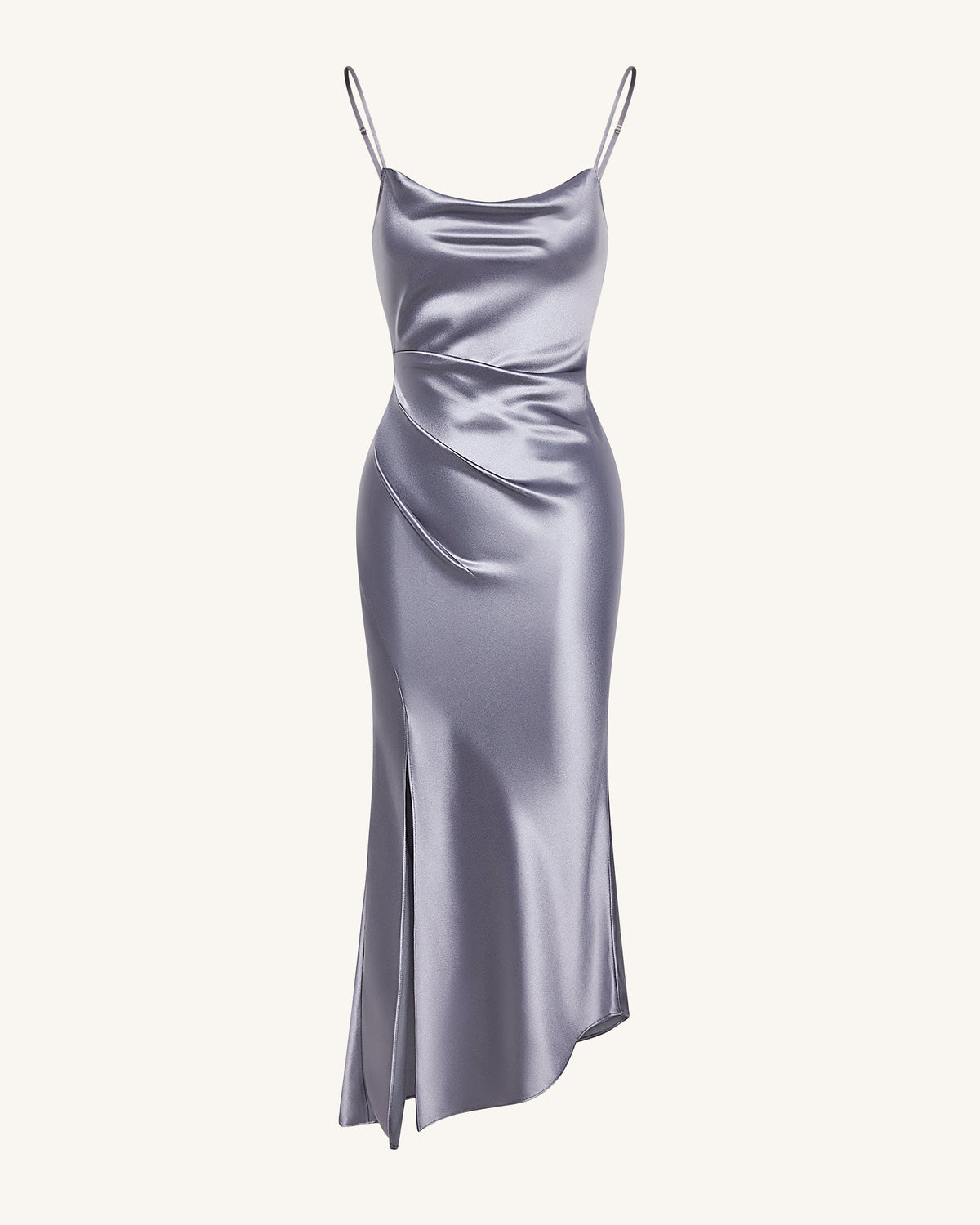 Liquid Satin Cowl-Slit Gown - Silver - view 3