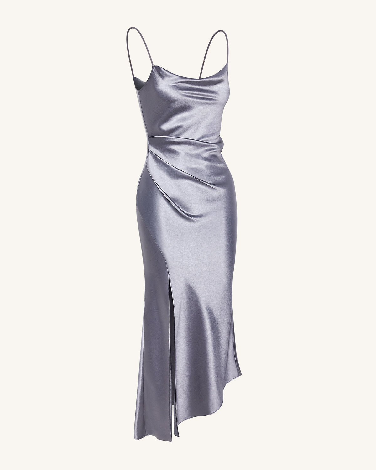 Liquid Satin Cowl-Slit Gown - Silver - view 4