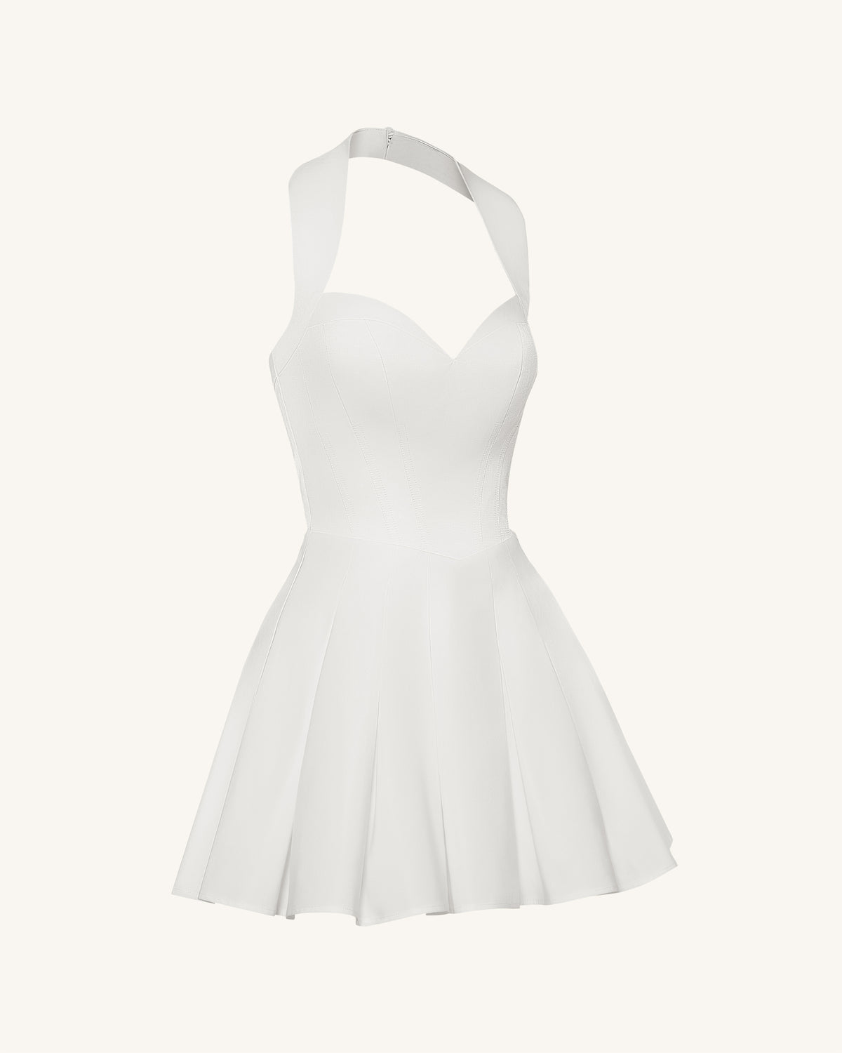 Pleated Bustier Halter Mini Dress - White - view 5