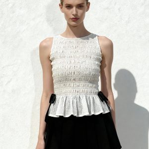 Smocked Peplum Sleeveless Top - White - view 1