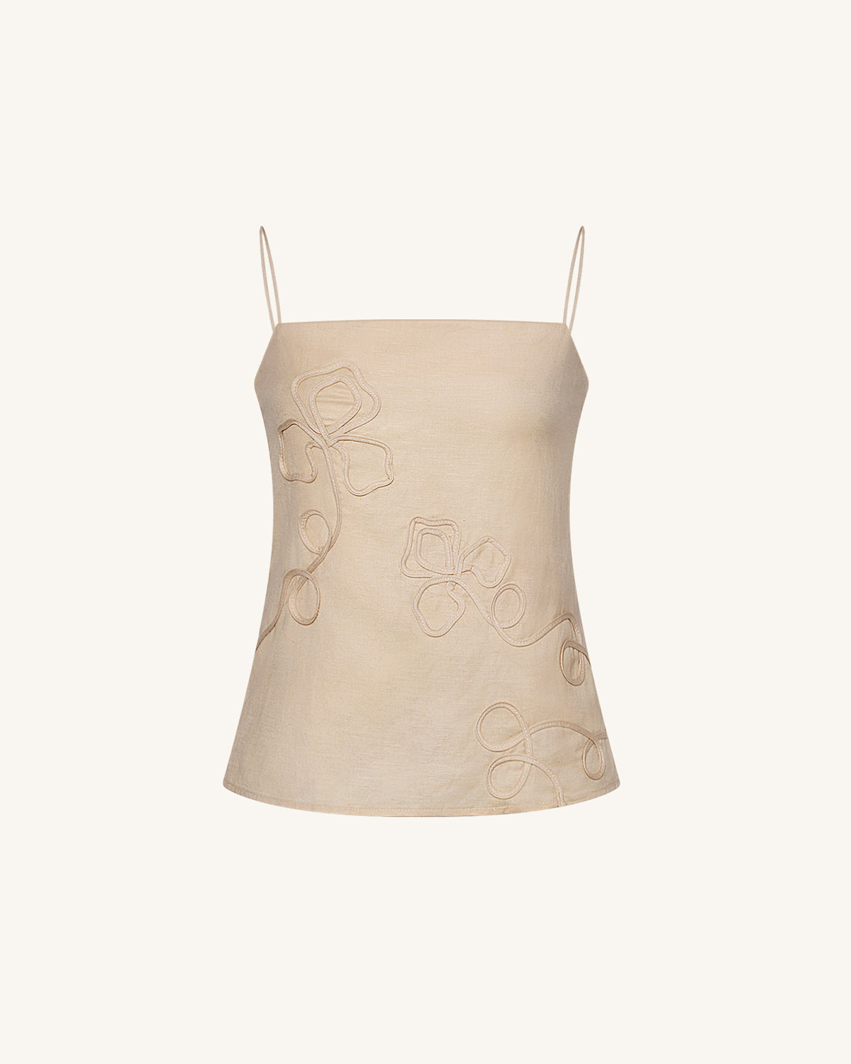 Linen Corded Embroidery Strappy Camisole - Natural - view 3