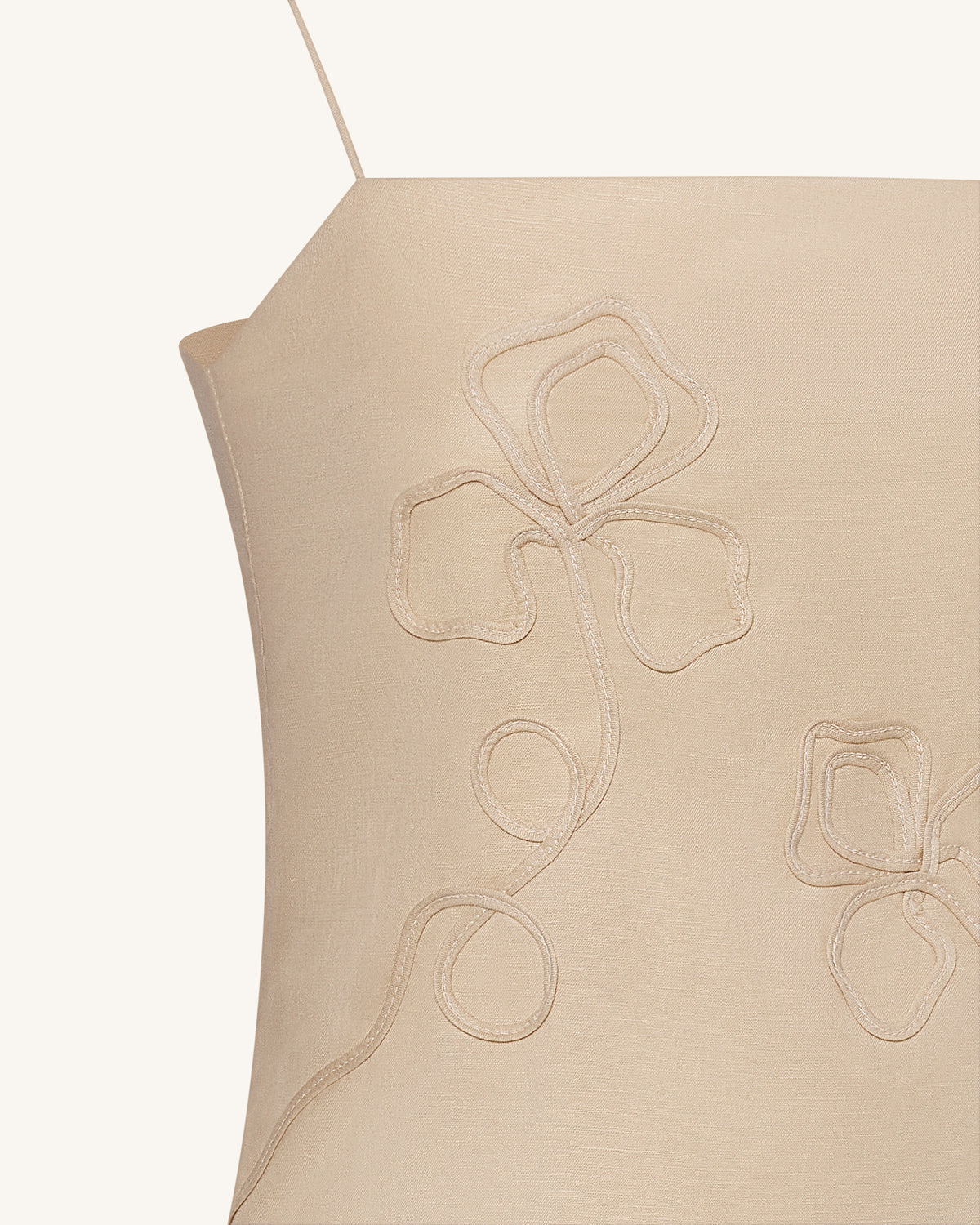 Linen Corded Embroidery Strappy Camisole - Natural - view 6