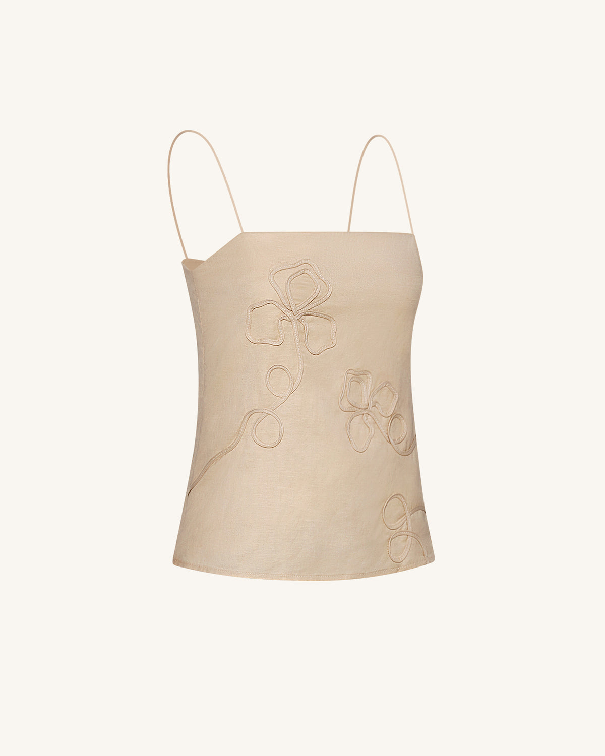 Linen Corded Embroidery Strappy Camisole - Natural - view 4