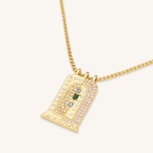 Roman Small Arch Pendant Necklace - 18ct Gold Plated & Multicolor Zircon - view 1