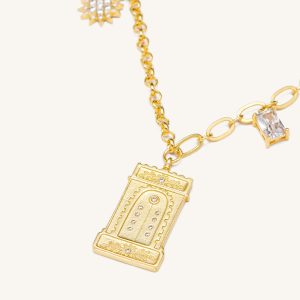 Roman Arch Pendant Necklace - 18ct Gold Plated & White Zircon - view 1