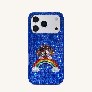 Rainbow Dog Artificial Crystal Phone Case - Blue - view 1