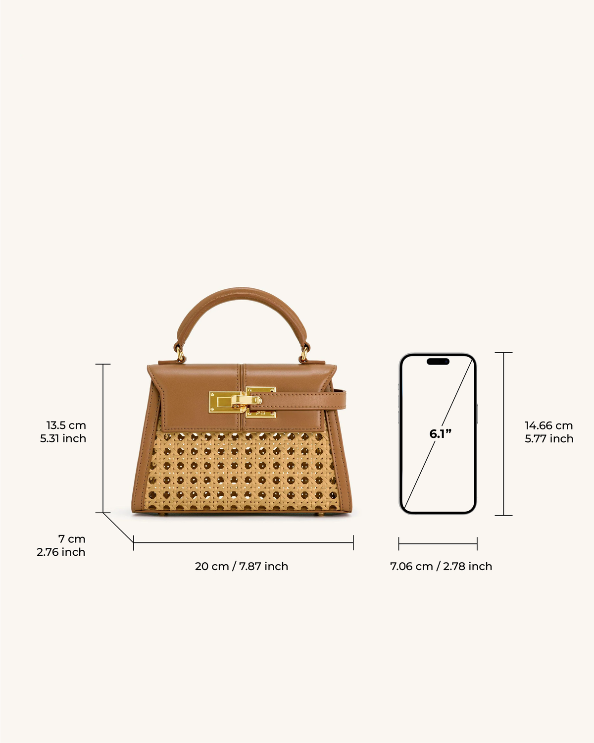Elise Faux Bamboo Woven Top Handle Bag - Brown - view 5