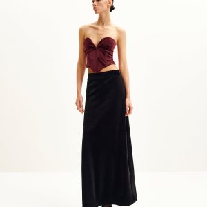 Anna Low-cut Velvet Corset Top - Claret - view 1