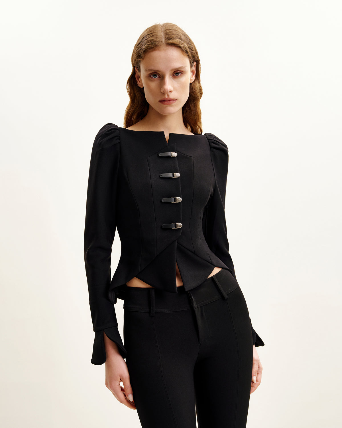 Olivia Puff Shoulder Blazer - Black - view 2