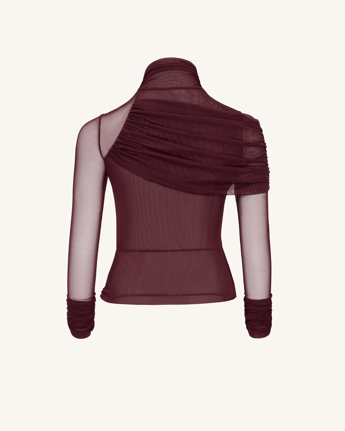 Ella Sheer Ruched Turtleneck Top - Burgundy - view 7