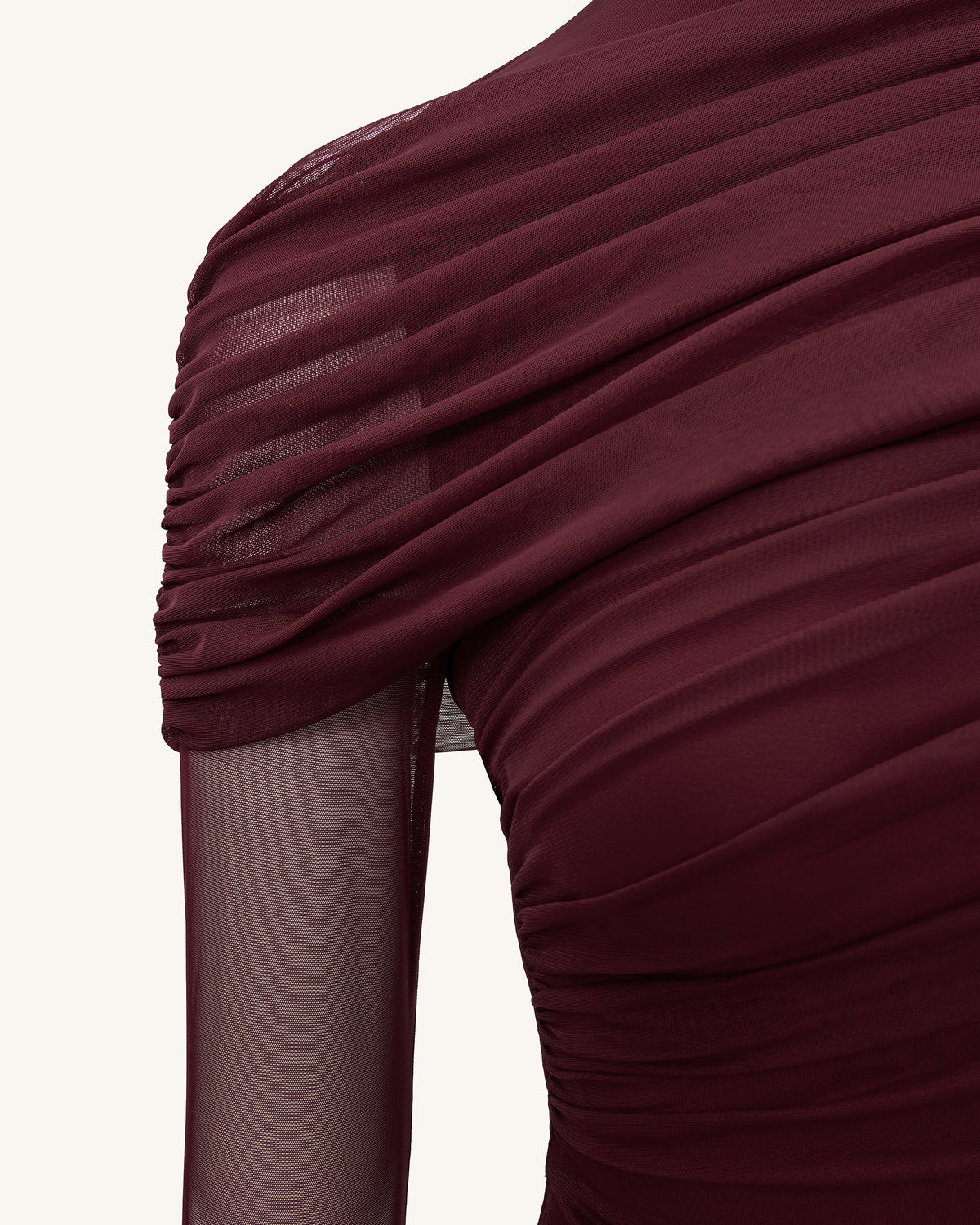 Ella Sheer Ruched Turtleneck Top - Burgundy - view 8