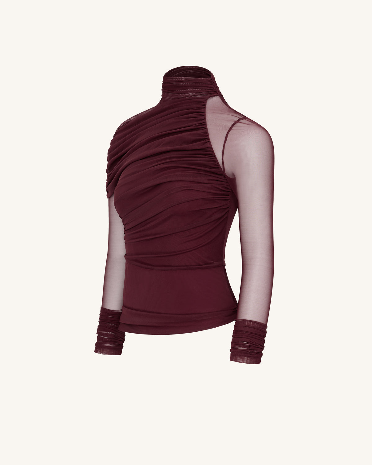 Ella Sheer Ruched Turtleneck Top - Burgundy - view 6