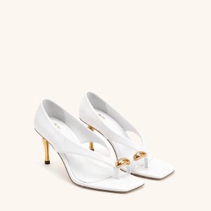 Noemi Wide Strap Square-Toe Metal Accent Sandals - White