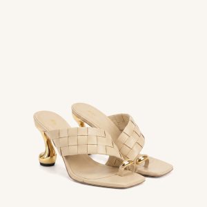 Noemi Square-Toe Woven Hardware Mules - Apricot