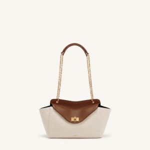Lucia Envelope Chain Shoulder Bag - Brown Canvas