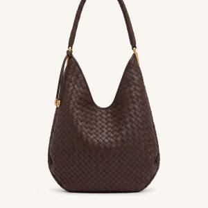 Lorena Woven Textured Hobo Bag - Dark Brown