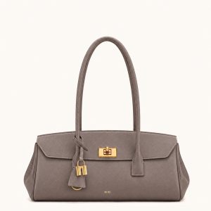 Nerissa Saffiano Flap Turnlock Shoulder Bag - Grey