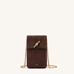 Lena Metal Rope Knot Faux Suede Phone Bag - Brown