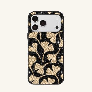 Gold Floral Artificial Crystal Phone Case – Black