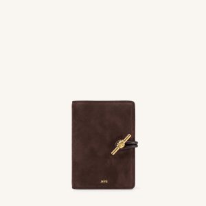 Lena Metal Rope Knot Faux Suede Passport Wallet - Brown - view 1