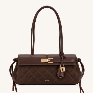 Elise Quilted Belted Shoulder Bag - Brown