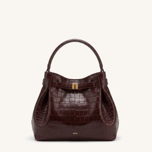 Hana Belted Hobo Bag - Dark Brown Croc