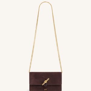 Lena Metal Rope Knot Faux Suede Chain Crossbody Wallet - Brown - view 1