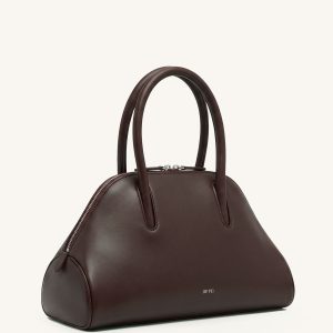 Veda Curved Zip Top Handle Bag – Dark Brown