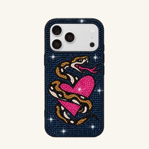 Artificial Crystal Snake Heart Phone Case – Blue