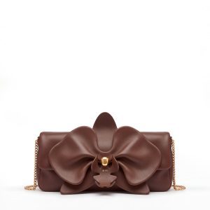 Orchid Floral Chain Crossbody Bag - Brown