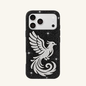 Phoenix Pattern Artificial Crystal Phone Case – Black