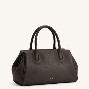 Veda Folded Side Top Handle Bag – Dark Brown