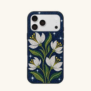 White Floral Artificial Crystal Phone Case – Blue