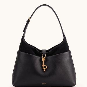 Juliette Faux Suede Hook Hobo Bag - Black