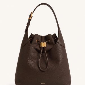 Celia Pebbled Drawstring Bucket Bag - Dark Brown