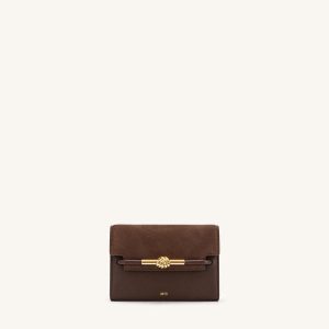 Lena Metal Rope Knot Faux Suede Flap Wallet - Brown - view 1