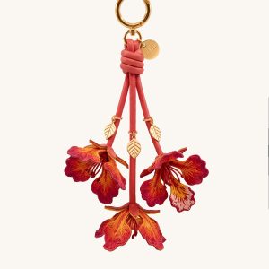 3D Embroidered Flame Tree Bag Charm - Red