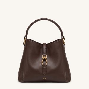 Bruna Metal Clasp Bucket Bag - Dark Brown