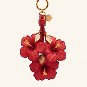 3D Embroidered Hibiscus Bag Charm - Red